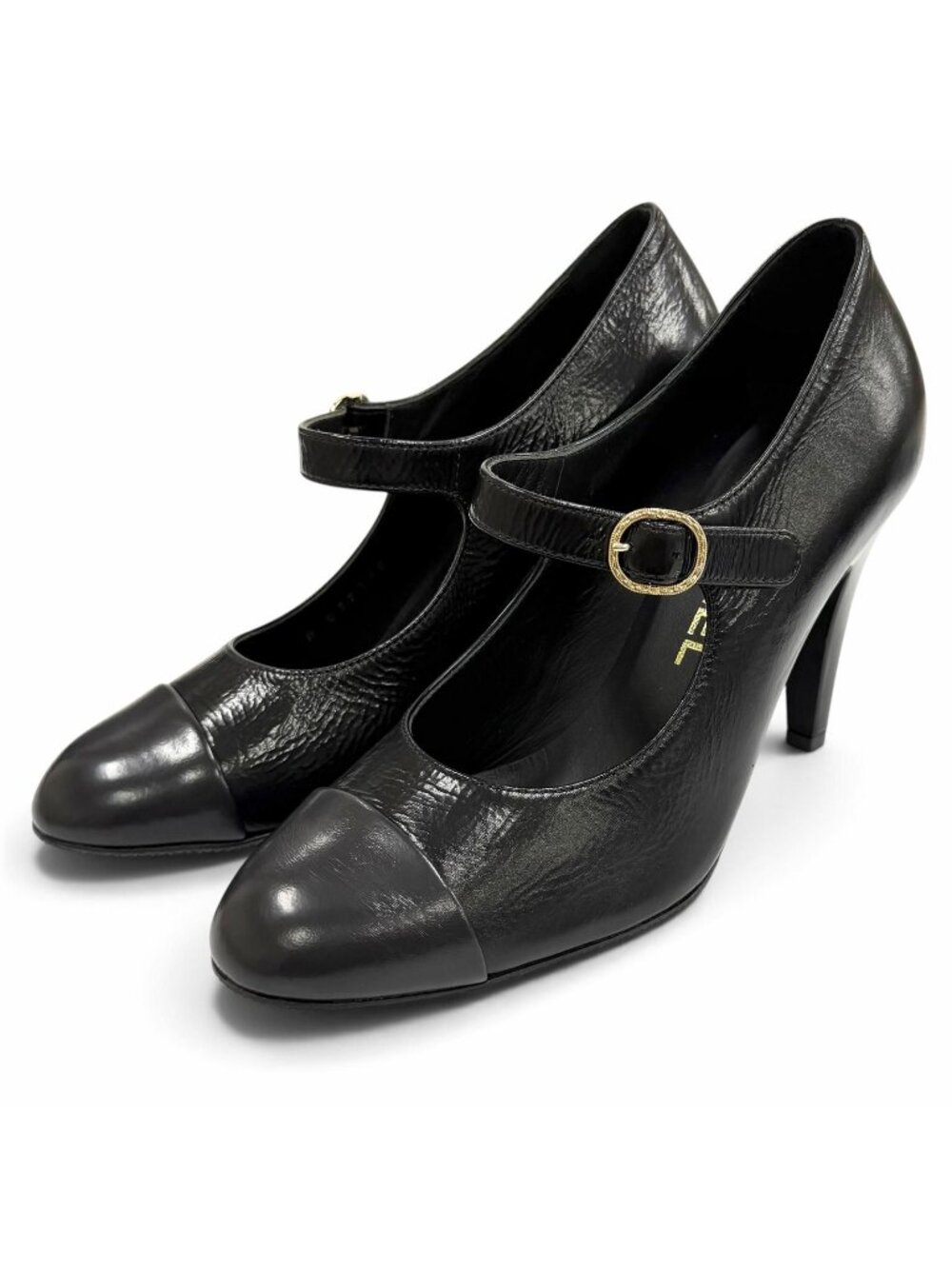 Chanel CC Logo Belt Design Leather Pumps Black Heel
